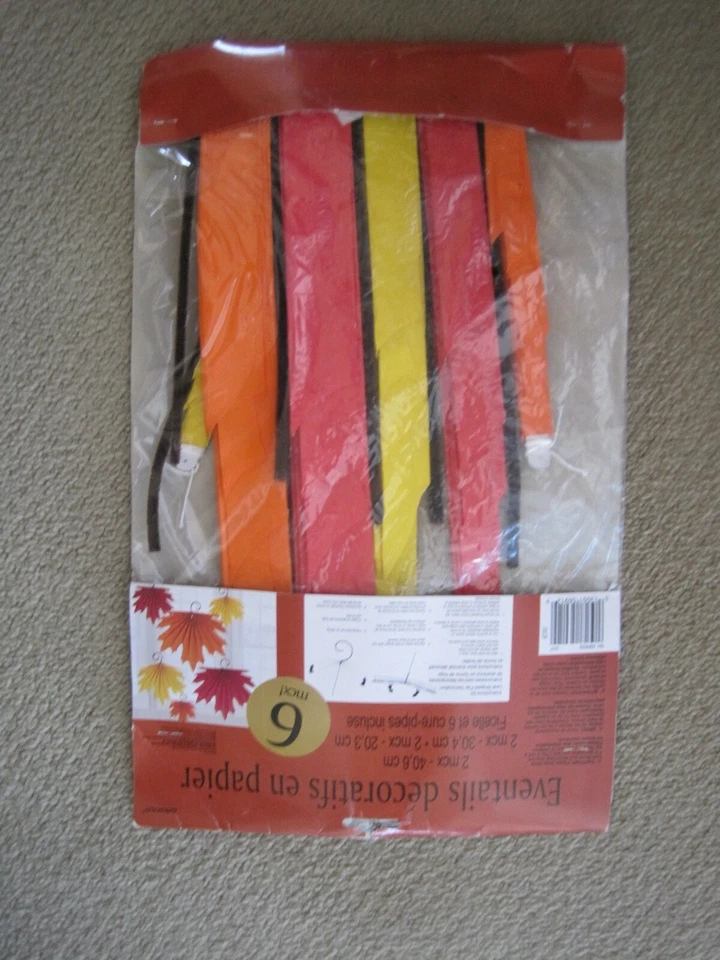 Paper Fan Decorations 6 Piece Fall Autumn AMSCAN Leaves Red Yellow Maple Orange - Image 2 of 3