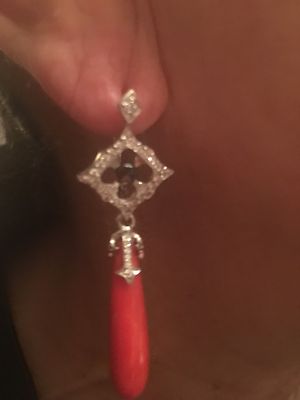 LOREE RODKIN polierte Koralle Cabochon & Diamant Ohrringe!