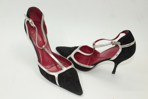CESARE PACIOTTI women shoes sz 8.5 Europe 39 black suede silver leatherS9222 - Picture 2 of 5
