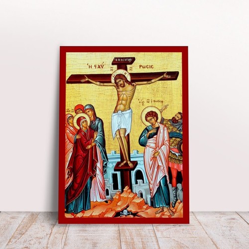 Crucifixion of Jesus Greek byzantine orthodox icon handmade - Picture 1 of 6