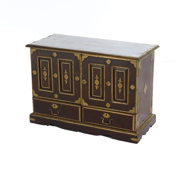 Antique Chinese Mahogany Spice Cabinet with Brass Mounts 19th C - Image 4 of 4