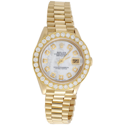 Rolex 18K Gold Präsident 26mm DateJust 69178 Vs Diamantweiß Mop Uhr 1.38 Karat