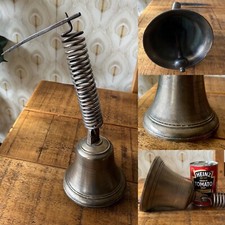 Campanello porta guardiani negozio in bronzo, vittoriano, telaio a molla a punta, campana 6x7"
