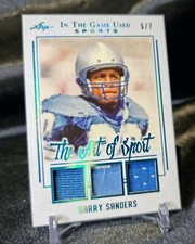 Leaf Game Used Barry Sanders The Art Of Sport Relic Card 5/7 Detroit Lions 