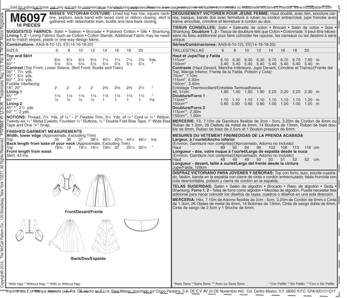 McCall's Hist Costumes Sewing Pattern M6097 - Picture 5 of 6