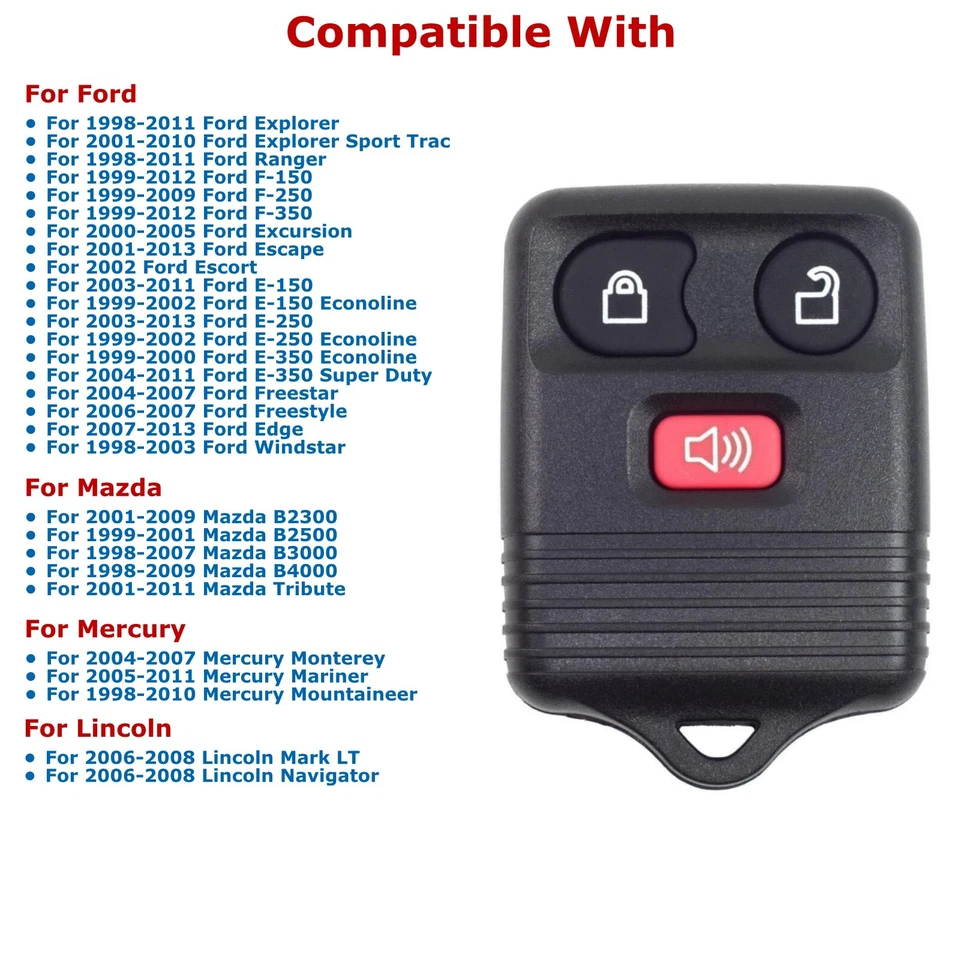 2x Nuevo Mando a Distancia Llavero Repuesto Para Ford Lincoln Mazda Mercury 2L3T-15K601-AB Foto 4 de 4