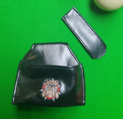 Bulldogge Billard bestickt Snooker Pool Kreide Beutel & Spitzenschutz. Schwarz.