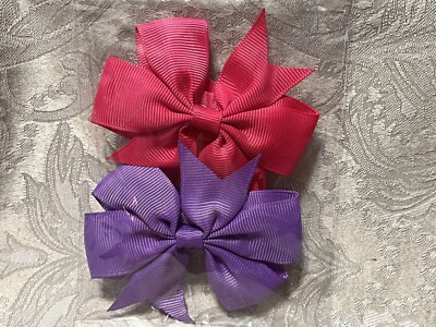 Adorable Hair Bow Grosgrain Ribbon Girl Baby Toddler Elastic Headband Set Of 2