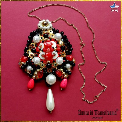 Embroidered Jewelry Necklace Pendant Amulet Luxury Charm Beaded Crystals Pearls