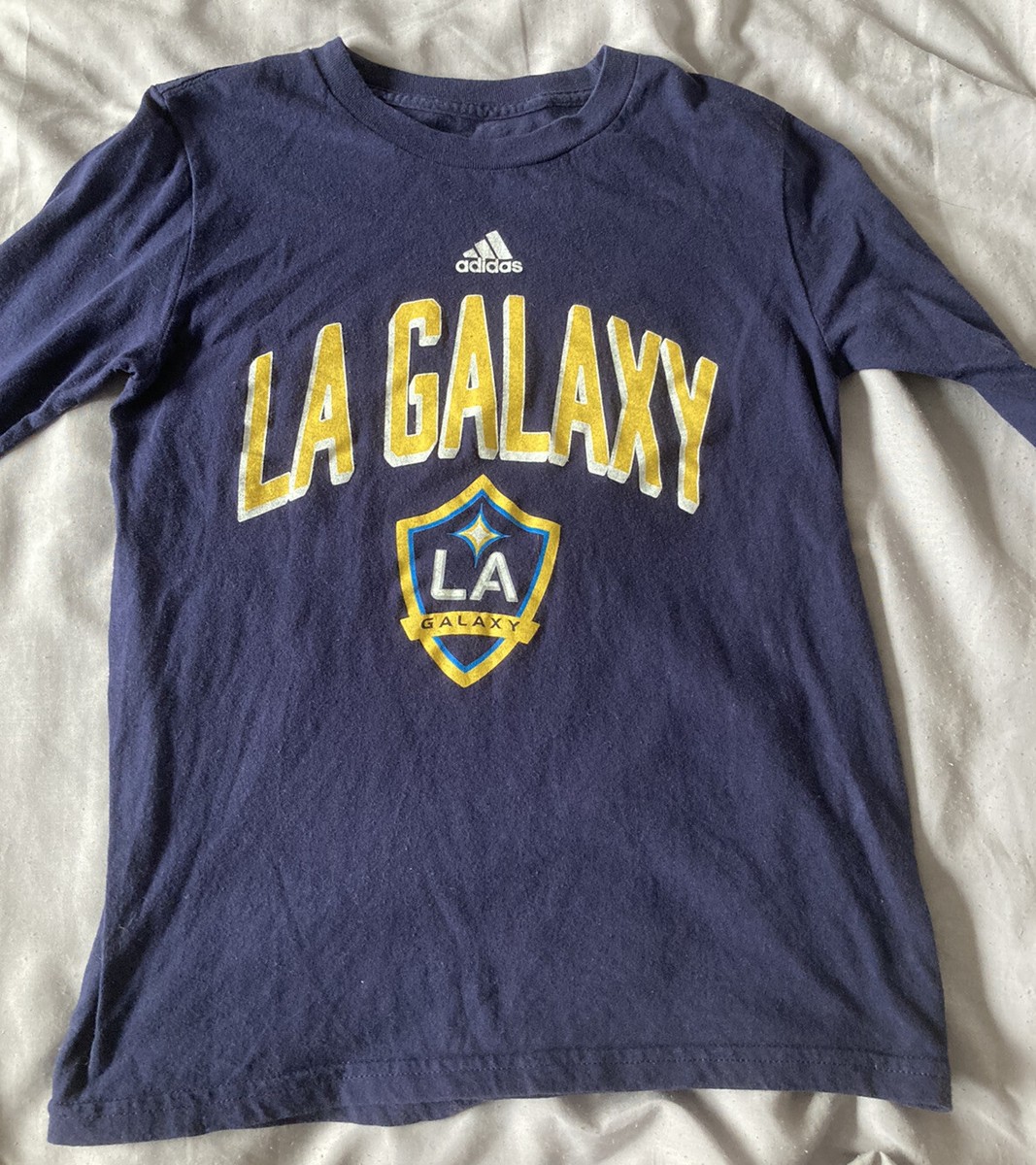 adidas LOS ANGELES LA GALAXY MLS BLUE T SHIRT LONG SLEEVE CHILD AGE YEARS  7-8 VG