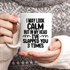 11 oz, LOOK CALM Gift,  Christmas  Funny Ceramic MUG Beverage Coffee Cup drink