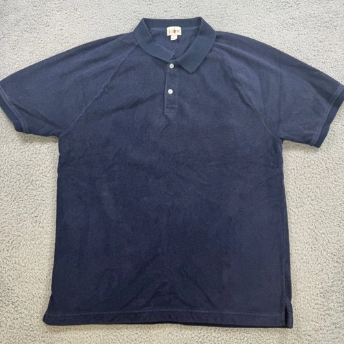 J.Crew Mens Navy Blue Terry Cloth Short Sleeve Polo Shirt Size Large Raglan