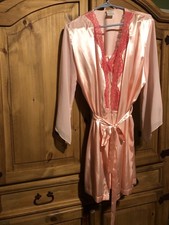 10161 Vintage Secret Treasures Nightie Robe Set Pink Satin W Lace Large 2 Piece