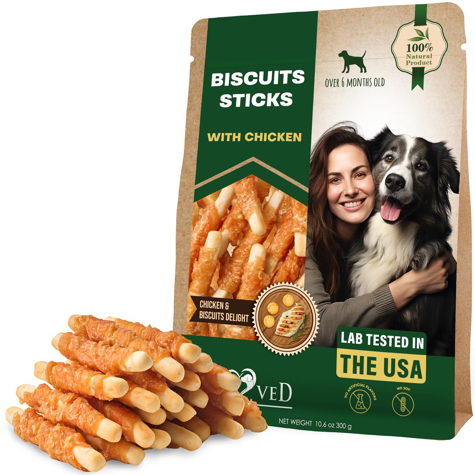 Dog Treats Biscuits Sticks Chicken Wrapped Human Grade Meat 11 oz - Natural D...