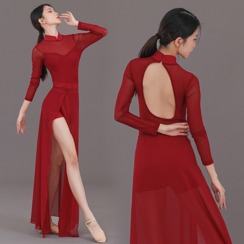 Mujeres Vestido de Baile Moderno Cintura Alta Ranura Danza Clásica Performance Disfraz