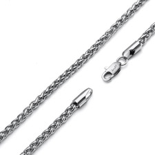Jewelry 3mm Titanium Stainless Steel Womens Mens Silver Wheat Chain Necklace 1