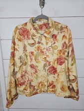 Coldwater Creek large yellow red flowers linen blend jacket.