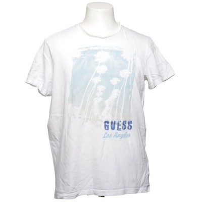 Guess, T-shirt, Größe: L, Weiß/Blau, Baumwolle, Print, Herren #RBj