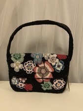 Studio 12 Hand Beaded In India Black Floral Decorative Elegant Beaded Hand Purse