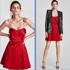 Zara Satin Red Tuxedo Style Mini Dress Size Medium Holiday Party Preppy