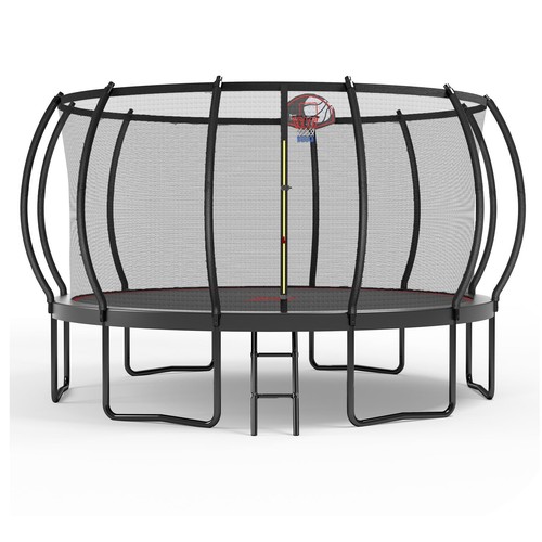 14FT Outdoor Trampolines with Basketball Hoop, Trampoline Outdoor with Net, L...
