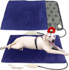 Pet Heating Pad for Large Dogs  Cats - 34"x21" Waterproof Heated Bed with Ch.