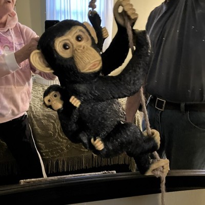 Chimpanzee Mother Baby Statue Swinging  Monkey Collectible Home Garden Sculpture