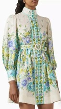 LIKE NEW-ZIMMERMANN Raie Buttoned Floral Linen  Mini Dress Size 2 AUS 12 US 8