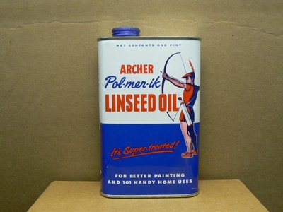 Vintage 1950 Archer Pol-men-ik Linseed Oil 1 Pint Can Empty