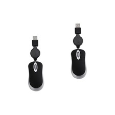 Mini Computer Mouse 2 pcs Black USB Wired Retractable Mini Mouse for Laptop P...