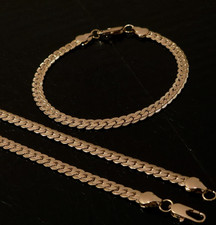 Unisex 18ct Gold Layered Etched Curb Chain And Bracelet Set 20cm-55cm Length