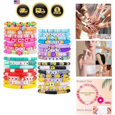 32 Pcs Preppy Jewelry Bracelets for Women Clay Bead Colorful Surfer Heishi Br...