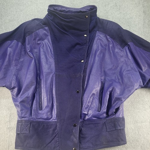 Winlit Leather & Suede Purple Snap Jacket Women’s Medium Vintage Retro 80s/90s - Picture 2 of 18