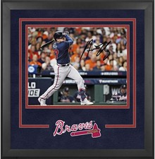 Austin Riley Braves Framed Signed 16x20 2021 World Series Champs Hitting Photo