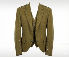 Men's Scottish Tweed Wool Argyle Kilt Jacket  Tweed Wedding Jackets