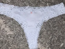 Vs lace trim Ribbed/striped thong panty NEW SIZE Medium Pale Blue
