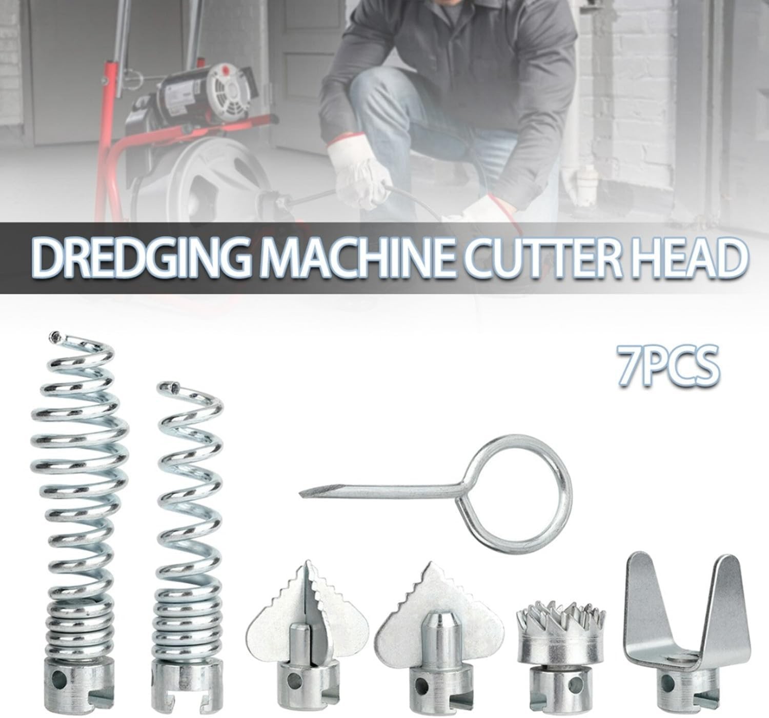 Drain Cleaning Tool Kit, 7pcs 16mm Drain Cleaner Combination Cutter Head Set for