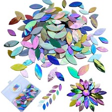 120 Pcs Magic Iridescent Mosaic Tiles, Hand Cut Stained Glass Petals, Floral ...
