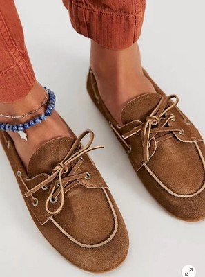 NEW Free People Jeffrey Campbell 7.5 Yachting Boat Shoes Camel Brush Brown Suede