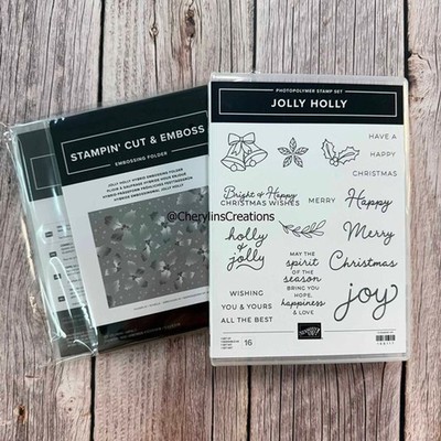 JOLLY HOLLY Stamp Set & Hybrid Embossing Folder Die Stampin Up Bundle NEW 166117