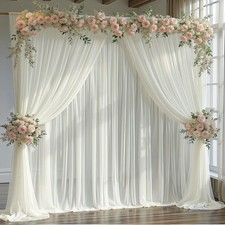 4 PCS Ivory 20x10 FT Sheer Tulle Backdrop Curtains Photo Ceiling Drapes