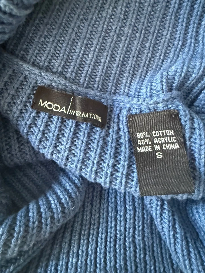 Vestido Suéter Moda International Para Mujer Talla Pequeña Azul Capucha Cuello Grueso Y2K Foto 4 de 4