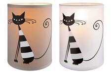 Gilde Tischleuchte Textil  mit Katze gestreift weiß grau Nachttischlampe Deko