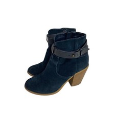 Size 6 Sole Society Womens Suede Booties Ink Blue Kelsita 3" Block Heel