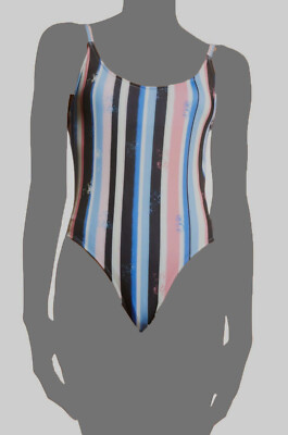 $250 Verandah Women's Blue Striped Tank One-Piece Swimsuit Size XL