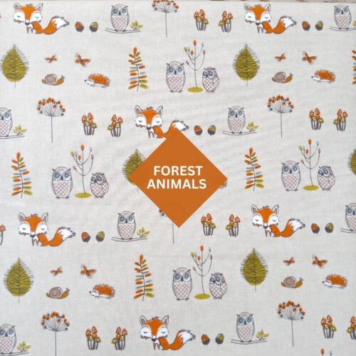 WOODLAND ANIMALS FABRIC, FOREST ANIMALS COTTON FABRIC, FOX FABRIC, OWL FABRIC - Picture 1 of 10