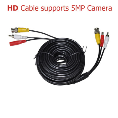 HD 60 Feet Black BNC Premade Cable With Audio for CCTV Security Camera up to 5MP