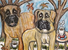 BOERBOEL Drinking Coffee Dog Art Print from Painting 5x7 Signed by Artist KSams
