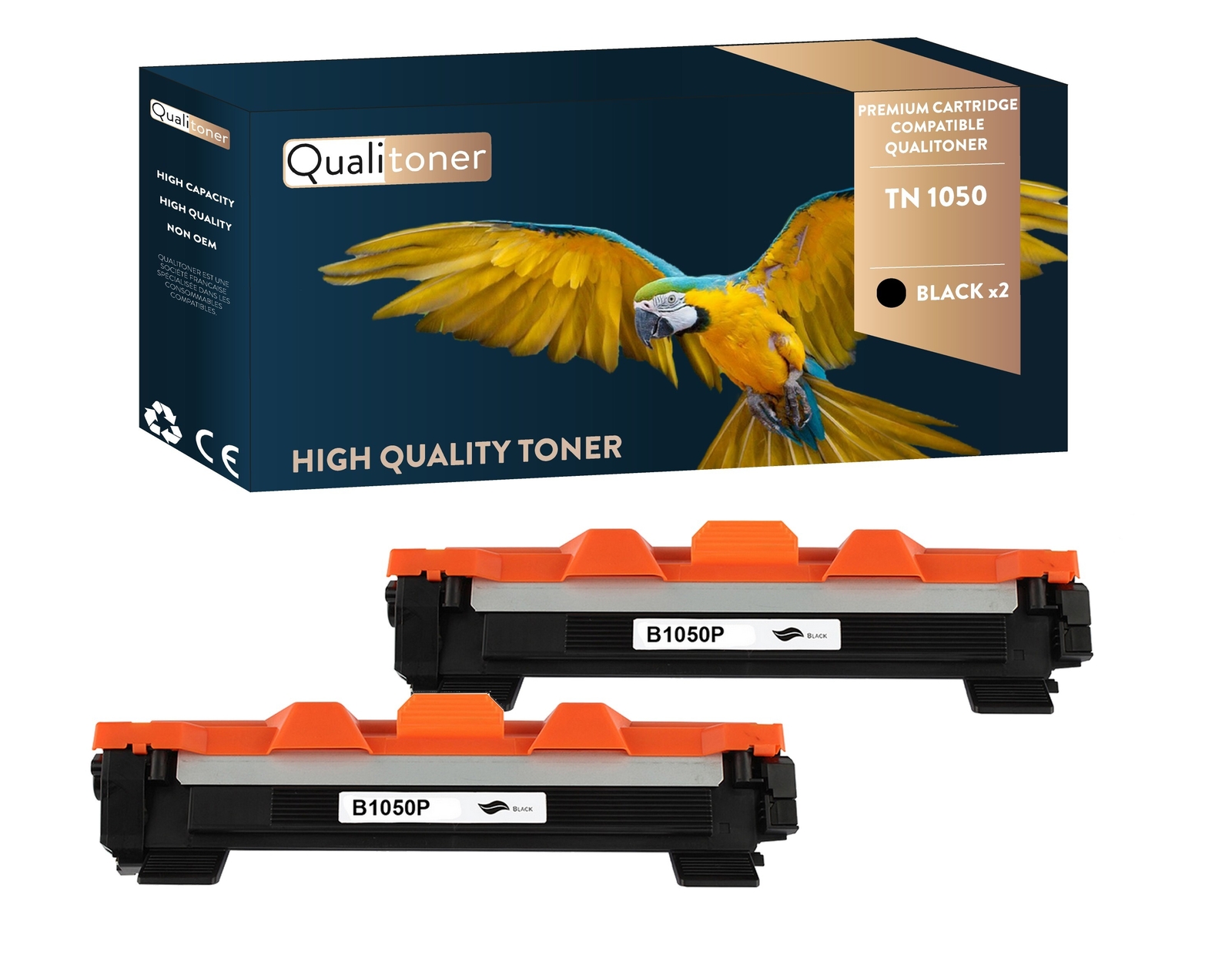 Pack de 2 toners Brother TN1050 noir compatible Qualitoner pour imprimantes laser compactes