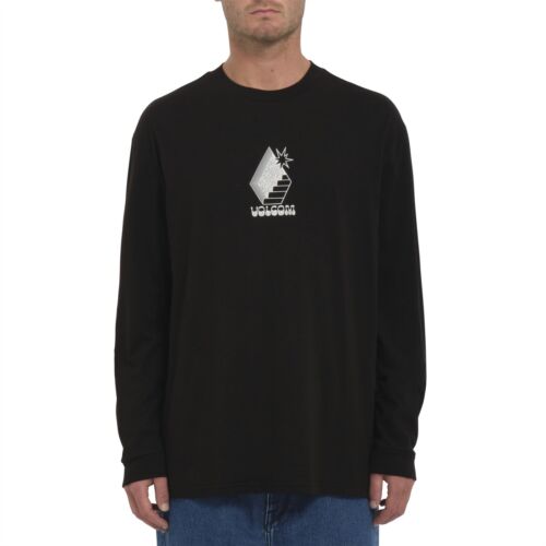 T-shirt girocollo in cotone a maniche lunghe da uomo Volcom ~ Stairway nera - Foto 1 di 2